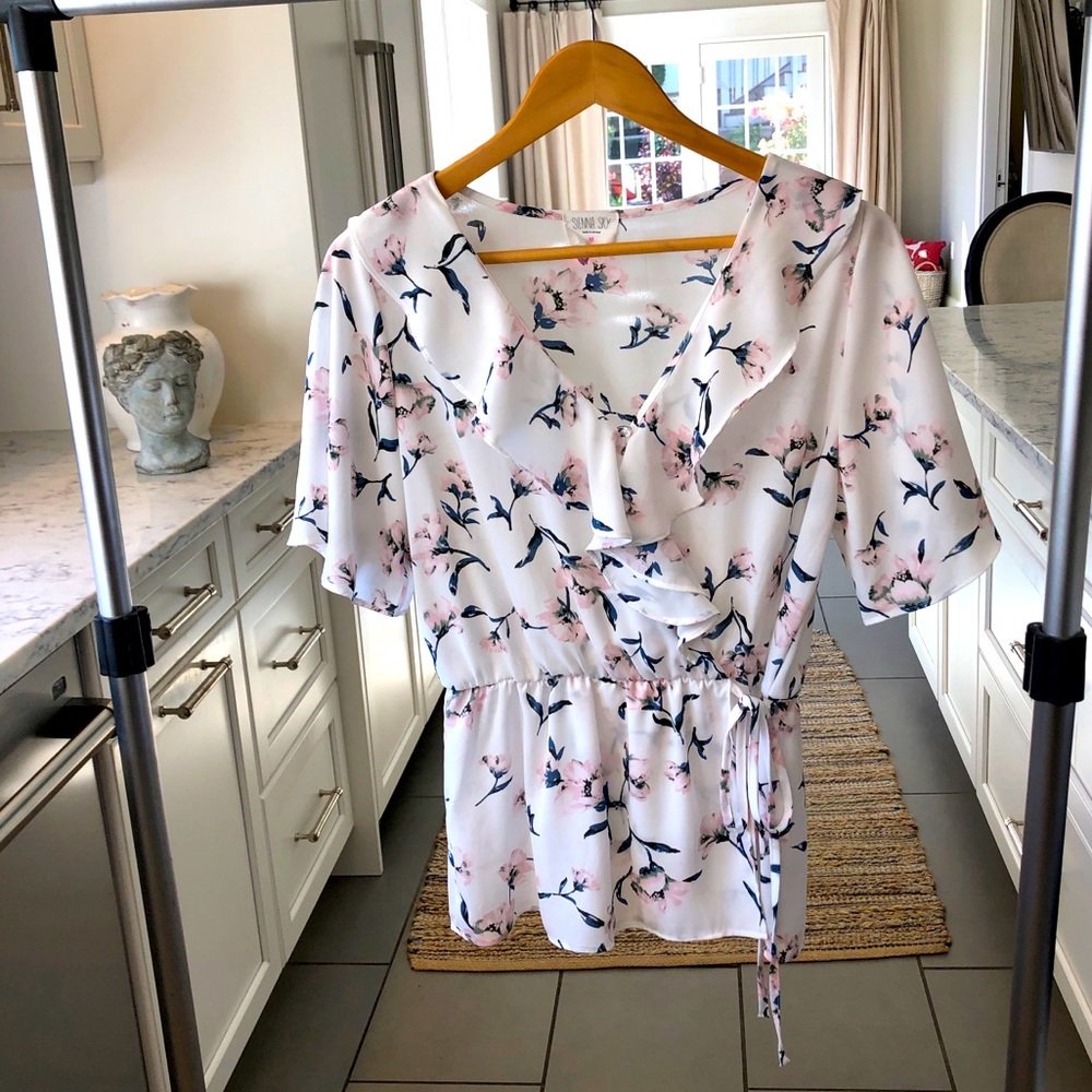 SIENNA SKY Floral Chiffon Wrap Top